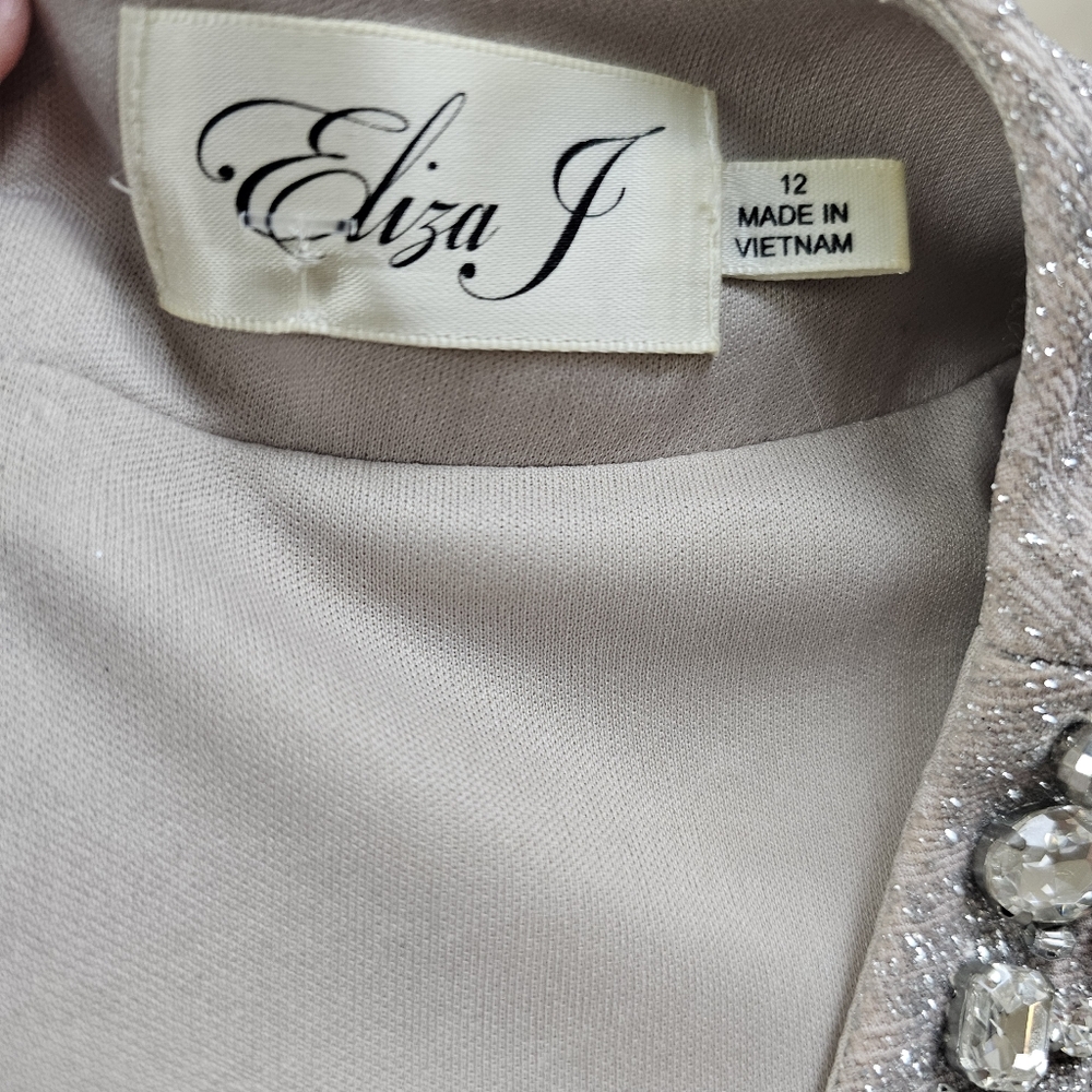 Eliza J Silver Metallic Glitter Sleeveless Cocktail Sheath Dress 12 NWOT Summer - Picture 7 of 8